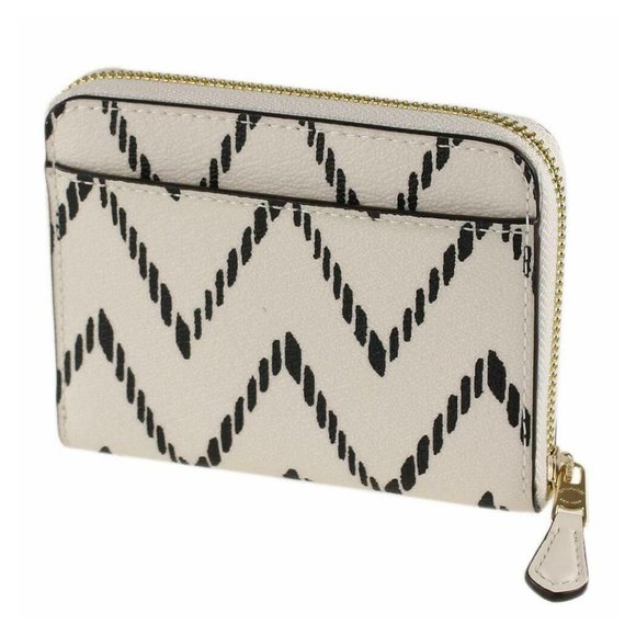 Coach Women's Small Zip Around Wallet w/ Geo Chevron Print - Black/Chalk/Gold - Picture 3 of 5